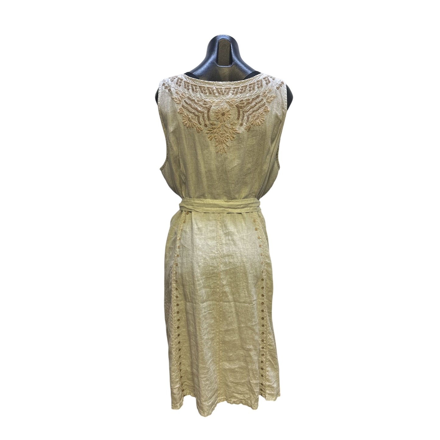 NWT Johnny Was Bohemian Embroidered Beige Button-Down Midi Dress w/Belt