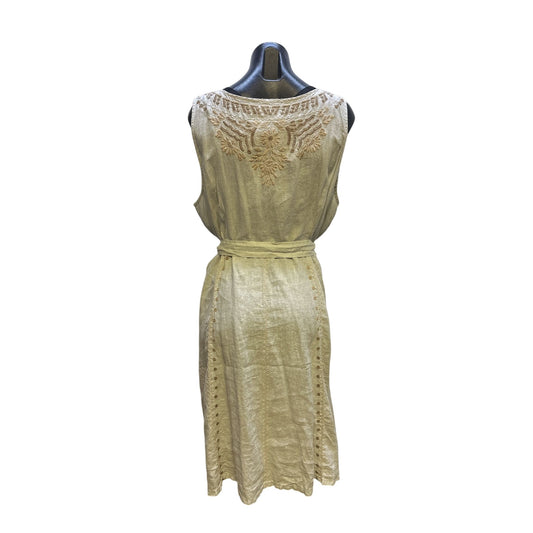 NWT Johnny Was Bohemian Embroidered Beige Button-Down Midi Dress w/Belt XXL