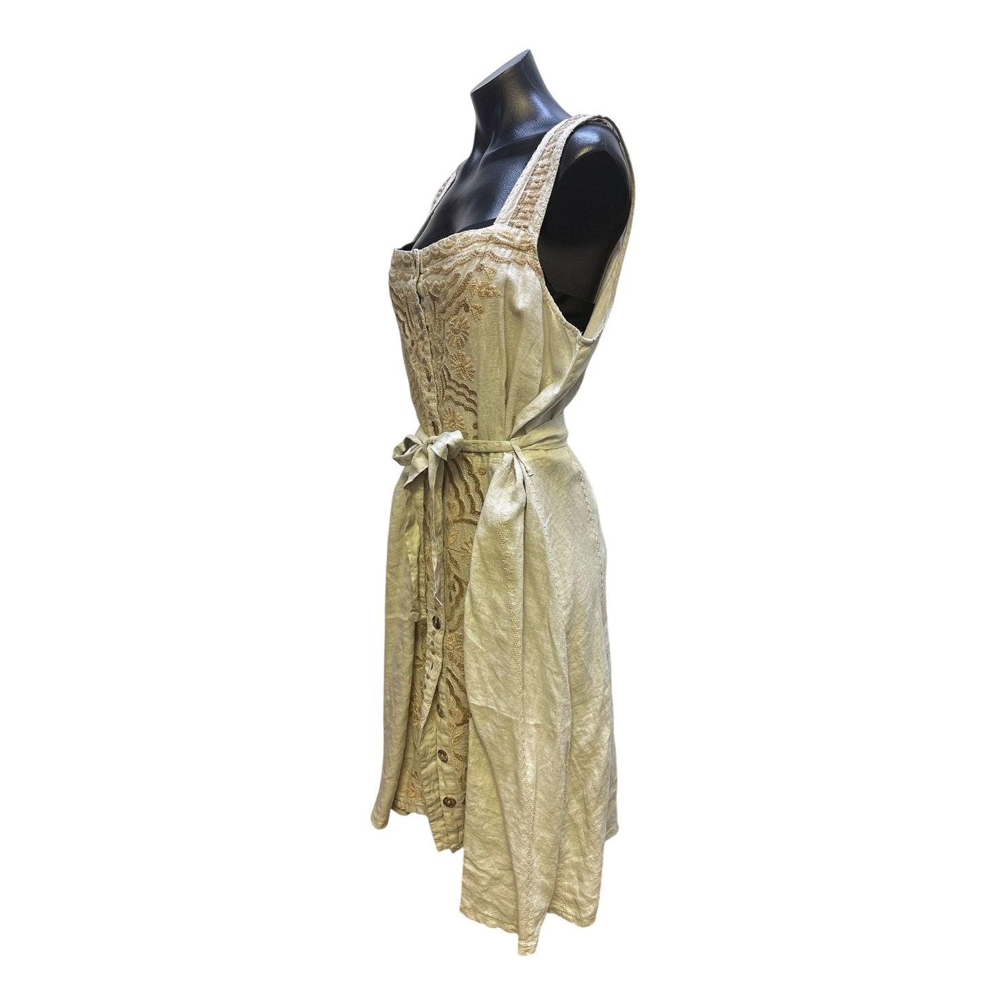 NWT Johnny Was Bohemian Embroidered Beige Button-Down Midi Dress w/Belt