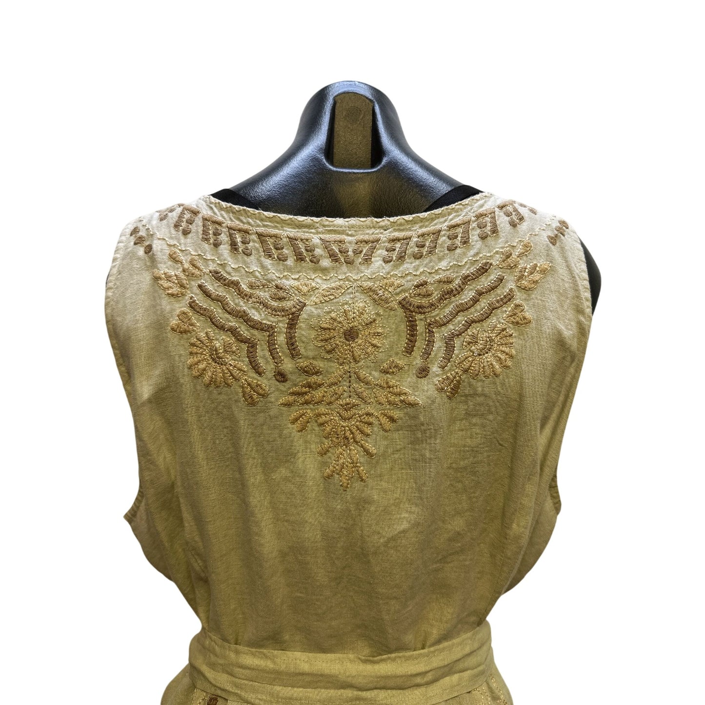 NWT Johnny Was Bohemian Embroidered Beige Button-Down Midi Dress w/Belt