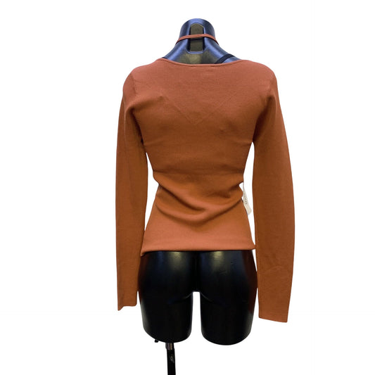 NWT Bardot Cutout Knit Top In Terracotta Brown Long Sleeves Size L