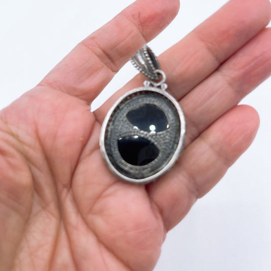 925 Silver Oval Black Onyx Pendant Medium Size