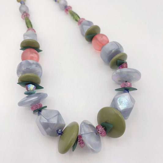 Teresa Goodall Beaded Signed Chunky Soft Colors Necklace Medium