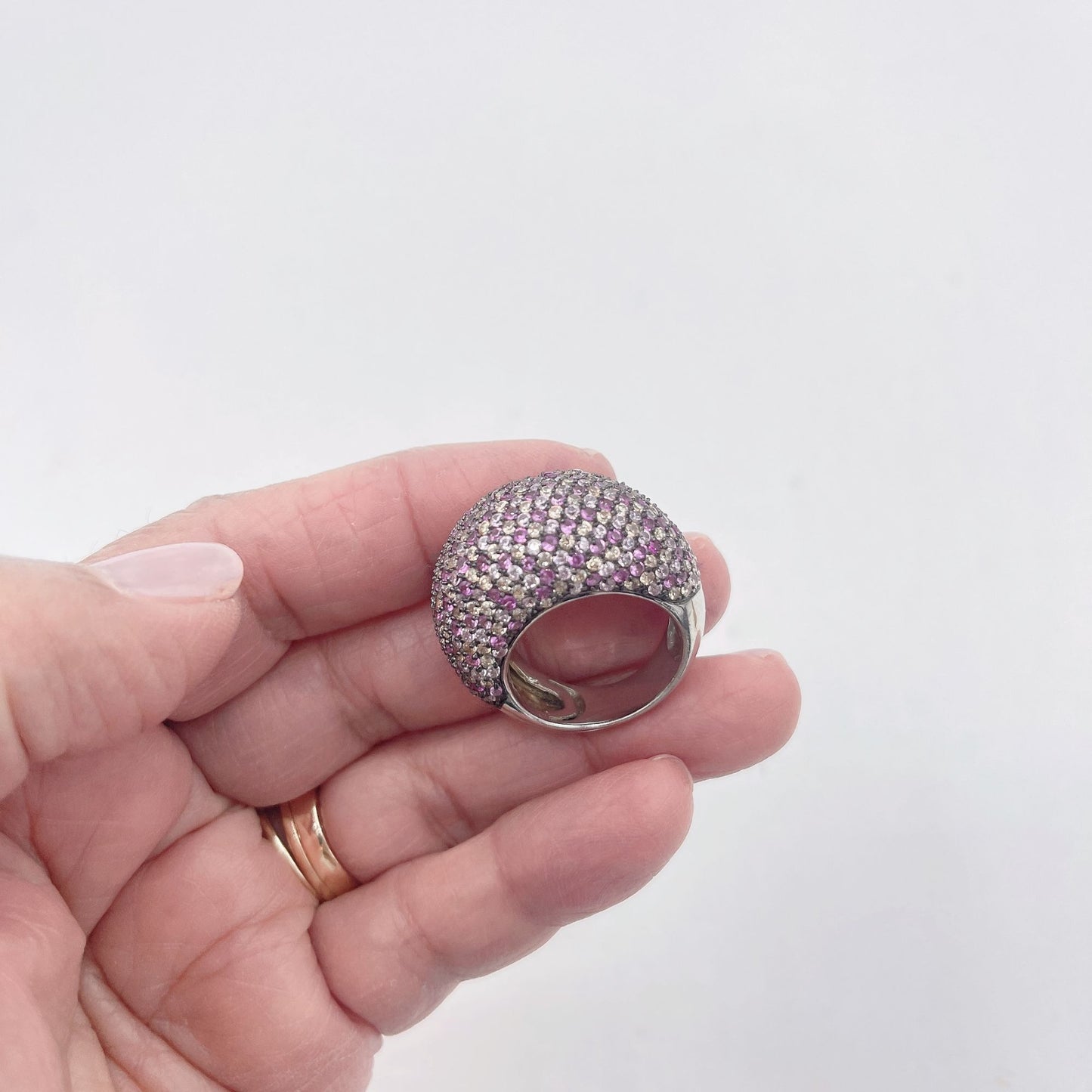 Crystals Pink Large 925 Silver Ring size 8