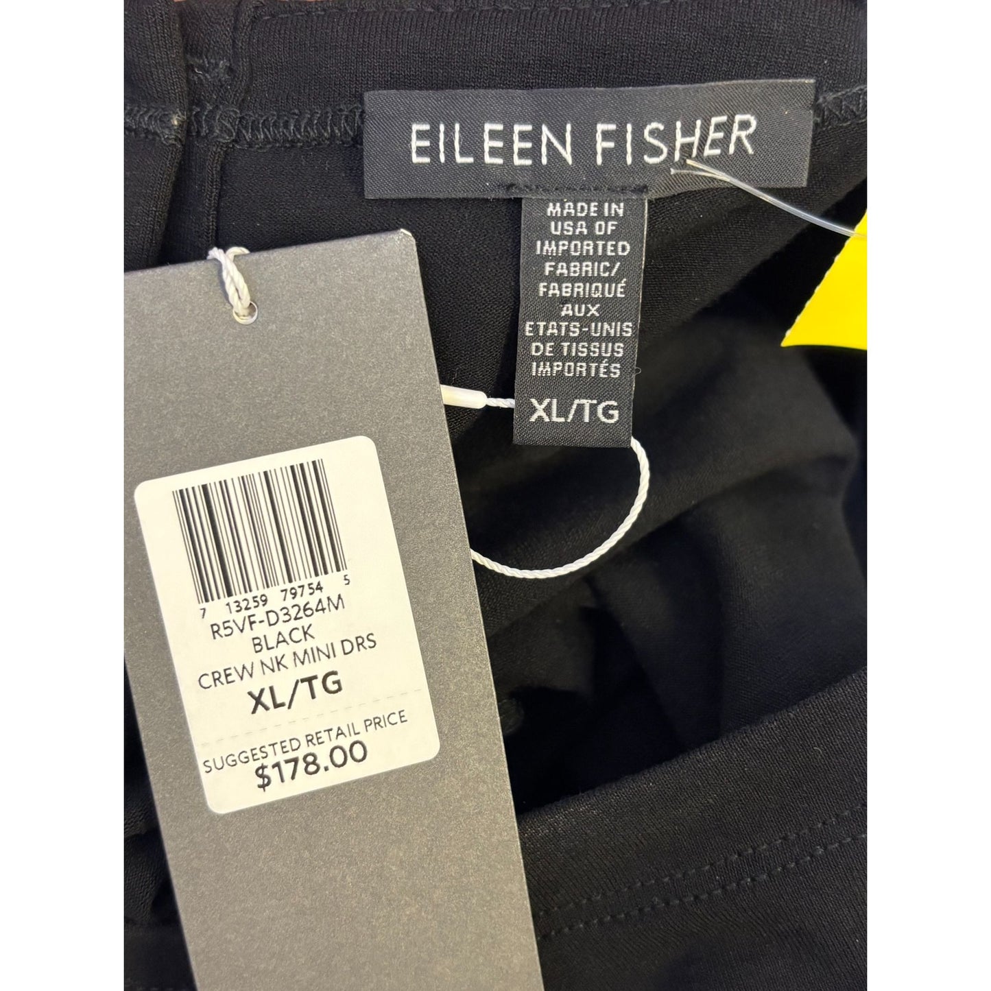 NWT Eileen Fisher Black Long-Sleeve Crew Neck Mini Pullover Dress XL