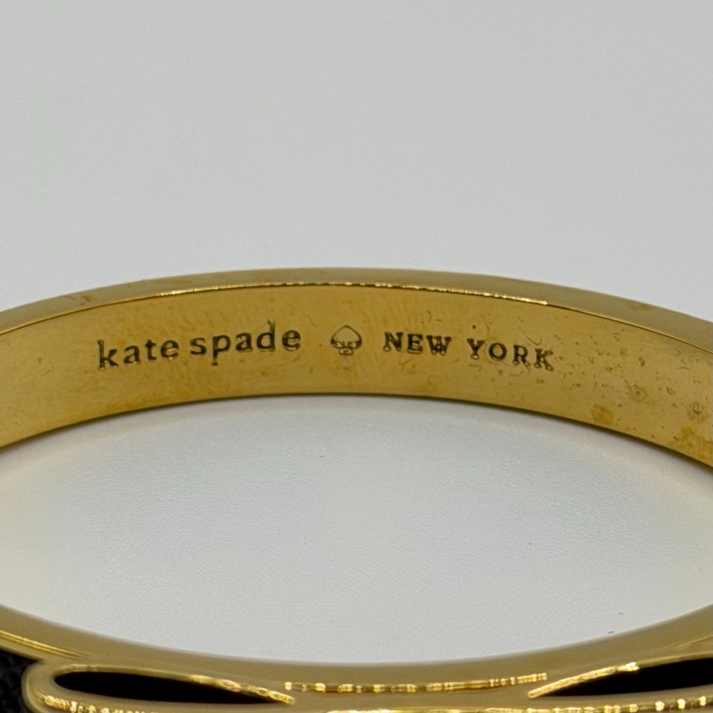 Kate Spade Gold-Tone Black Bow Leather Bangle Bracelet