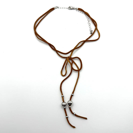 Brown Faux Leather Necklace With Adjustable Chain