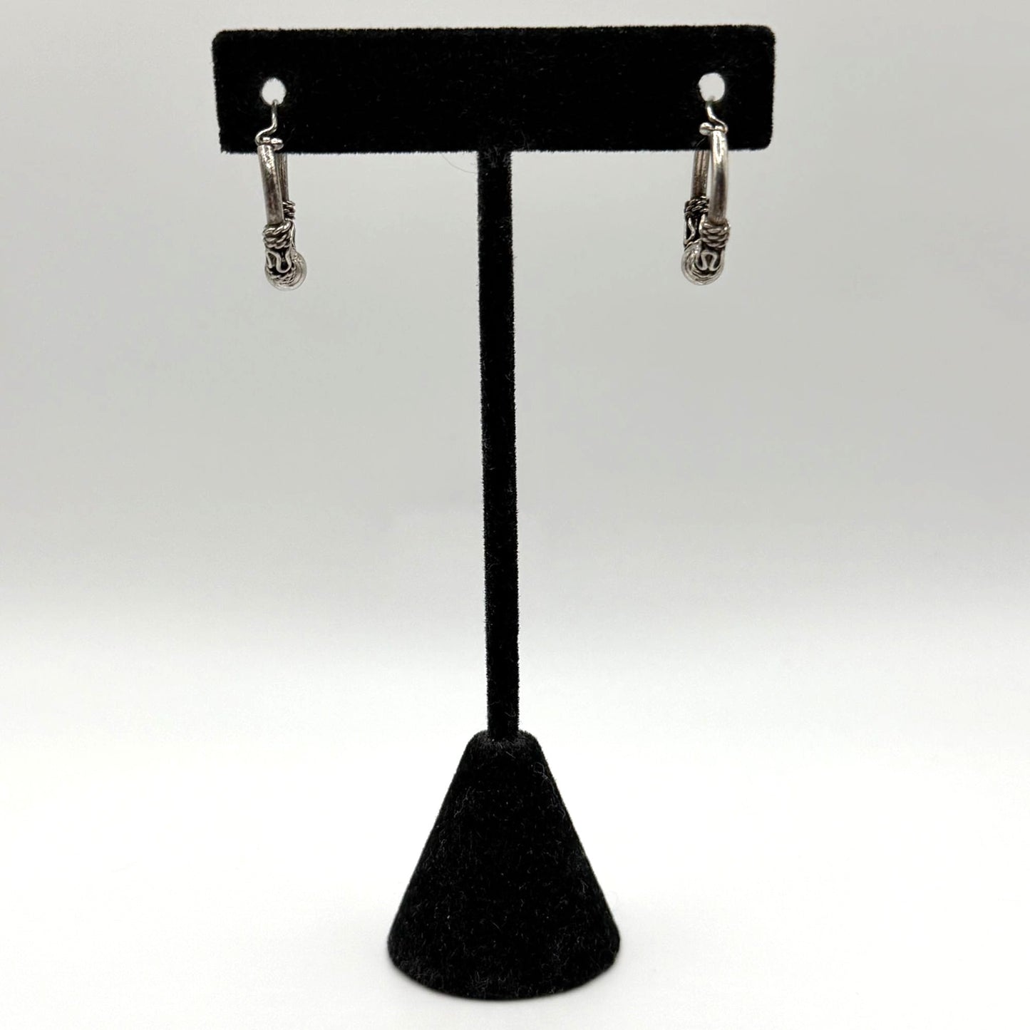 925 Sterling Silver Oxidized Bali Style Hoop Earrings