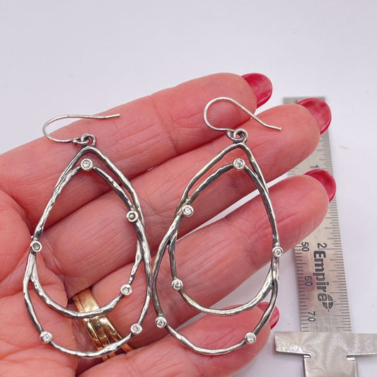 Silpada Sterling Silver Open Teardrop Earrings With Cubic Zirconia Accents 2.25" Drop Length