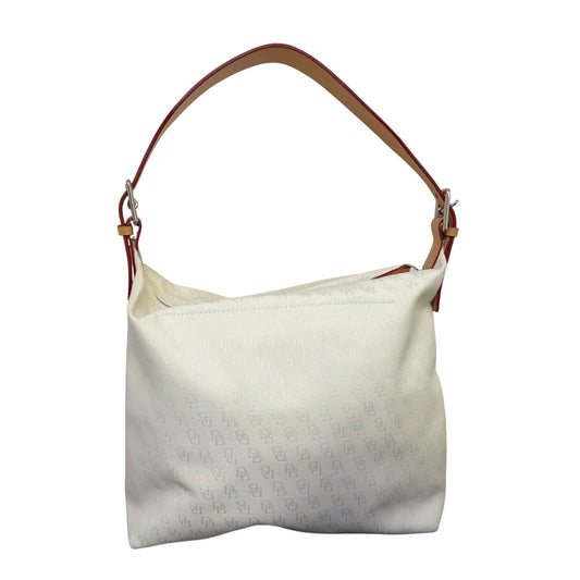 Dooney & Bourke Cream Monogram Canvas Shoulder Bag With Leather Strap