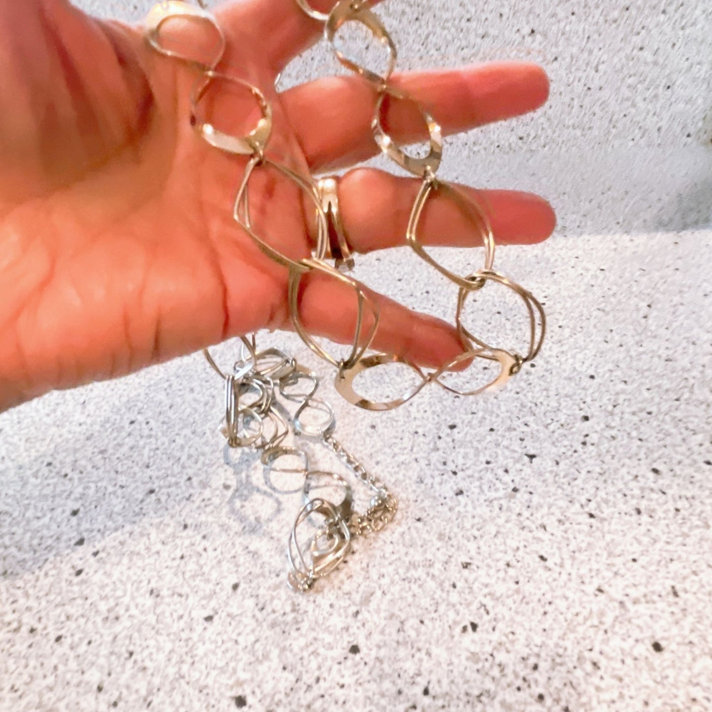 Chico's Silver Large Open Chain Link Necklace Long