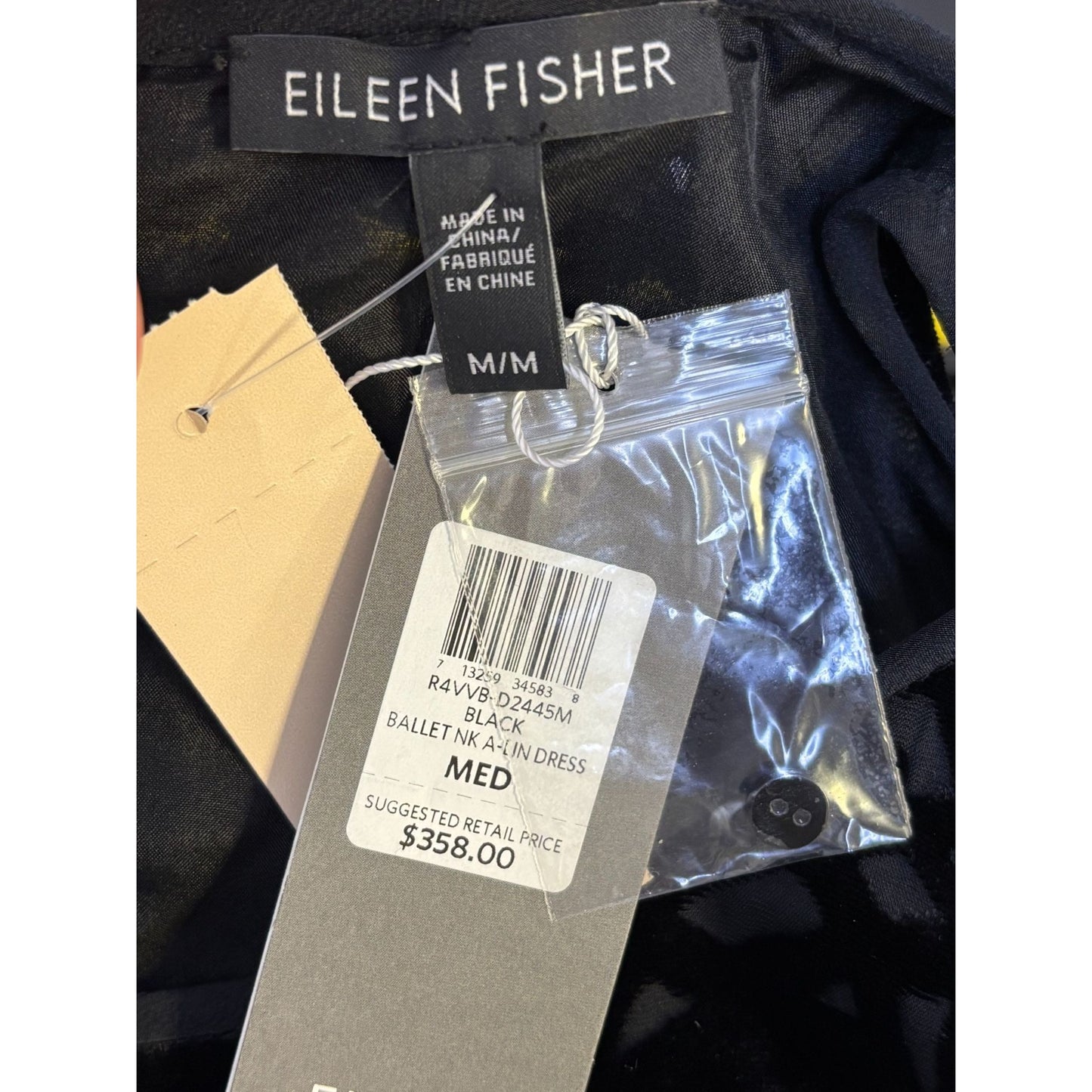 NWT Eileen Fisher Black Velvet Ballet Neck A-Line Dress M