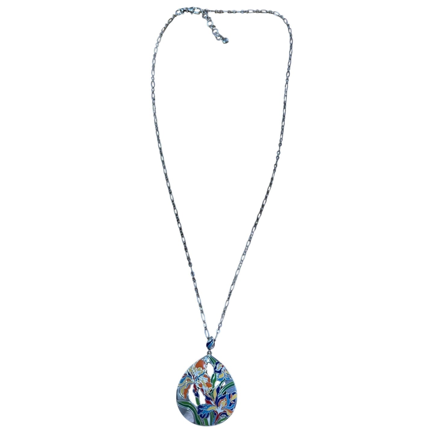 Brighton Iris Bloom Convertible Silver Necklace With Colorful Floral Pendant