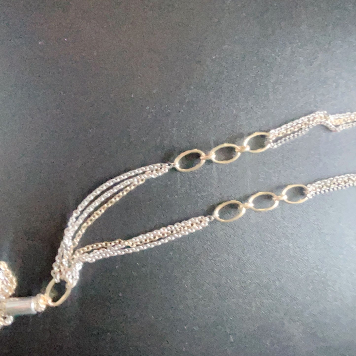 Chico's 2 Tone Silver & Gold Long Multi Chain with Tassel Necklace Medium
