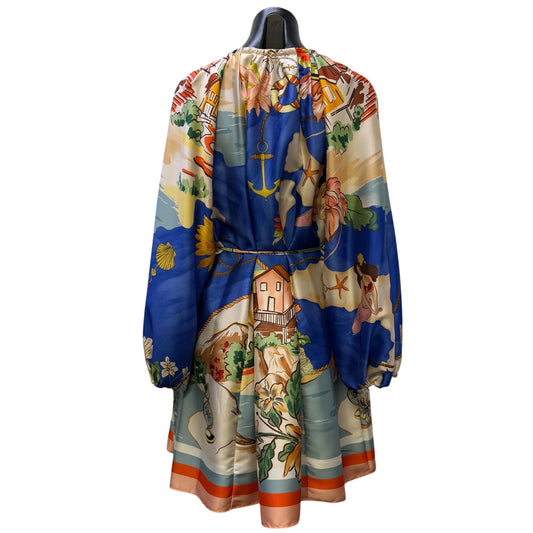 Antonio Melani Long-Sleeve Dress With Tie Waist Blue Multicolor L