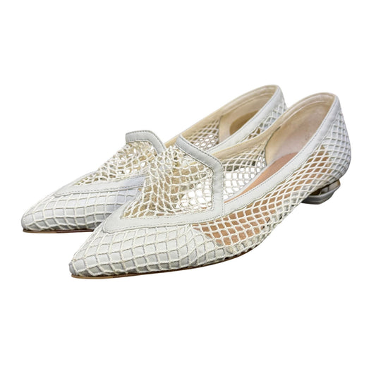 Nicholas Kirkwood Open Weave Mesh Pointed Flats White Size 8