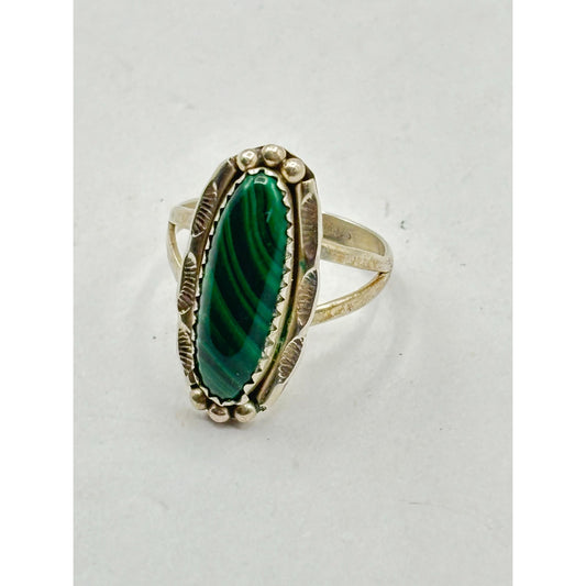Vintage Sterling Silver Malachite Ring 7.5