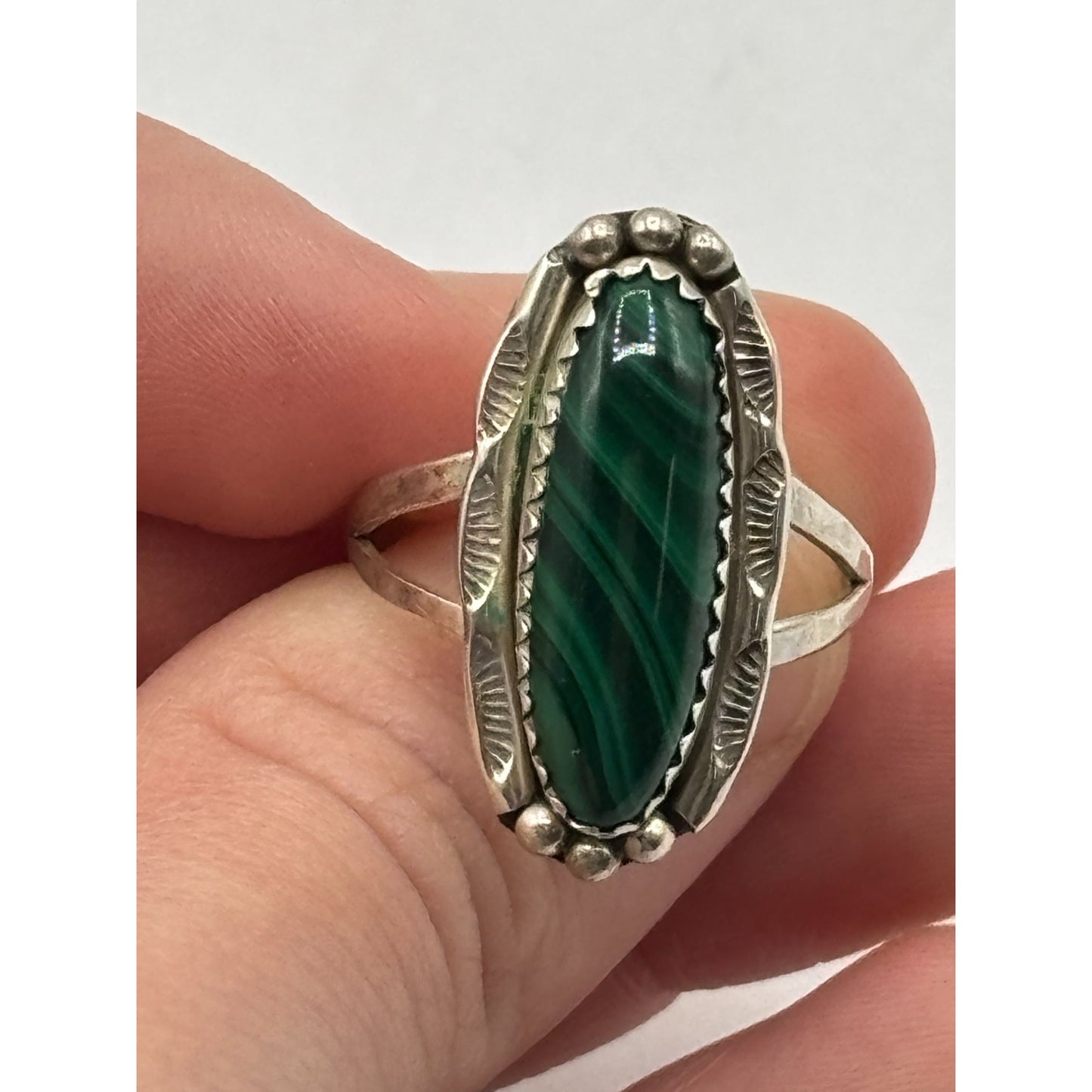Vintage Sterling Silver Malachite Ring 7.5