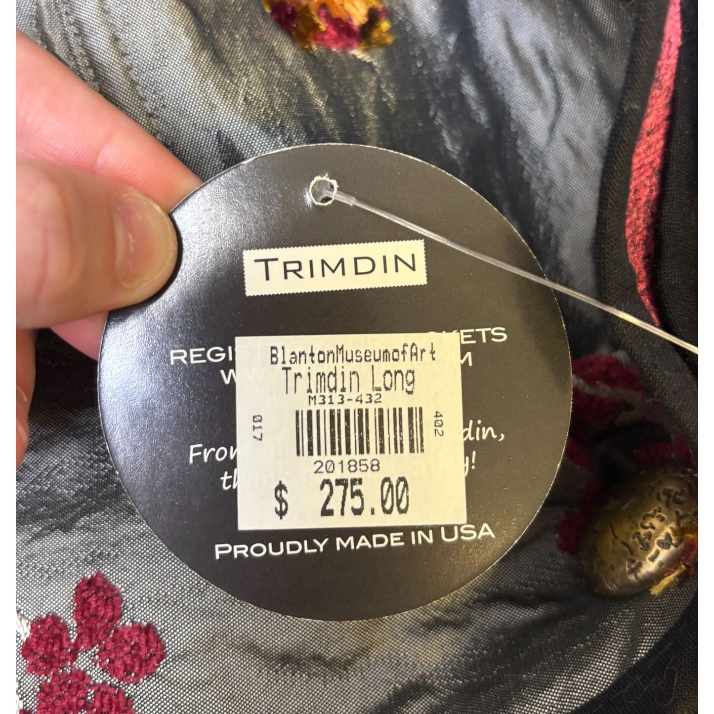 NWT Trimdin Reversible Embroidered Coat Gray Multi Floral Pattern L