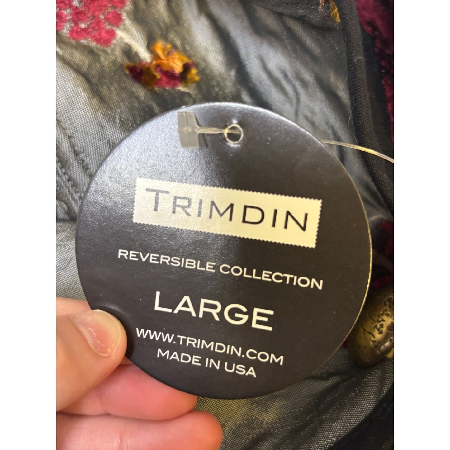 NWT Trimdin Reversible Embroidered Coat Gray Multi Floral Pattern L