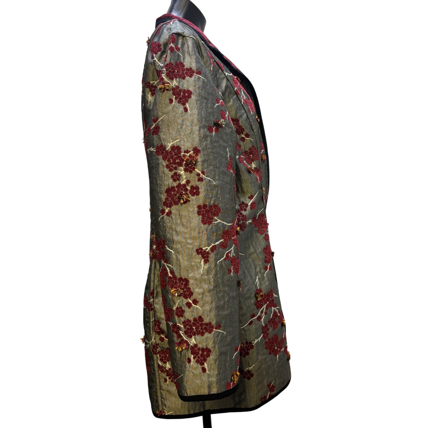 NWT Trimdin Reversible Embroidered Coat Gray Multi Floral Pattern L