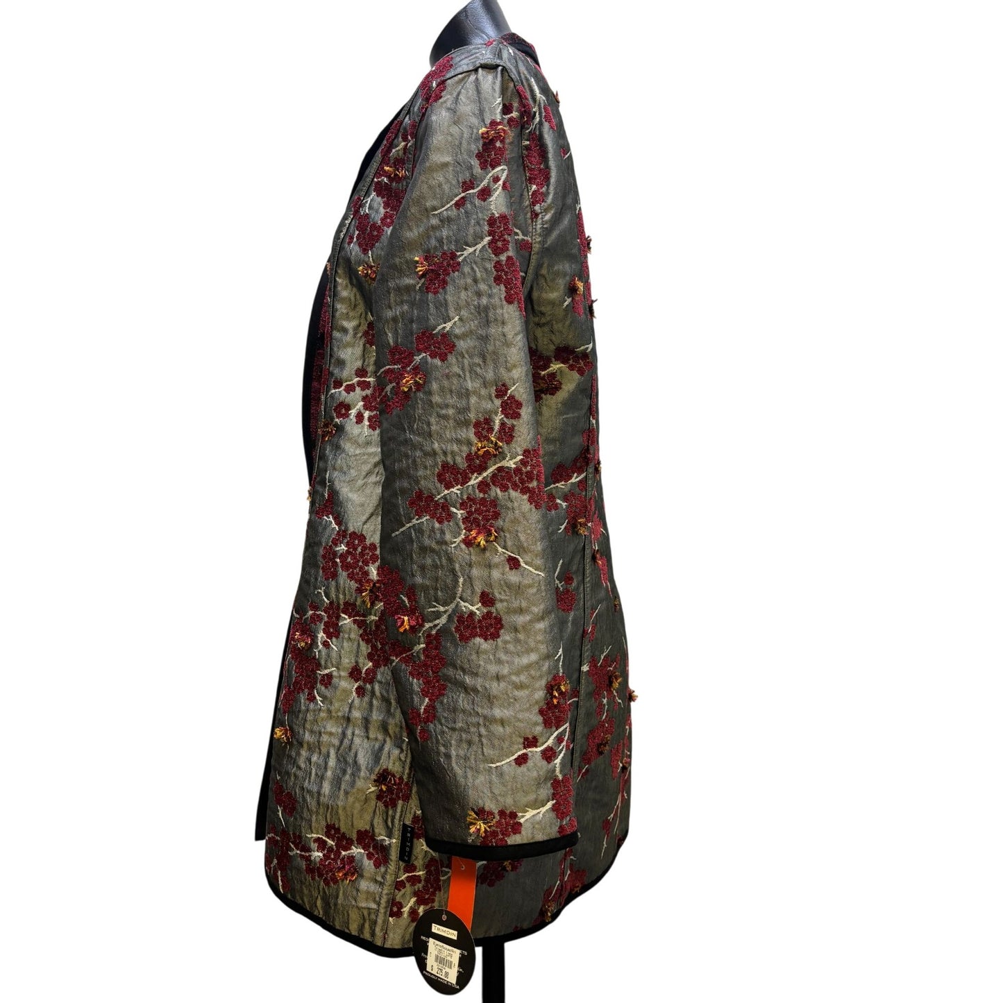 NWT Trimdin Reversible Embroidered Coat Gray Multi Floral Pattern L