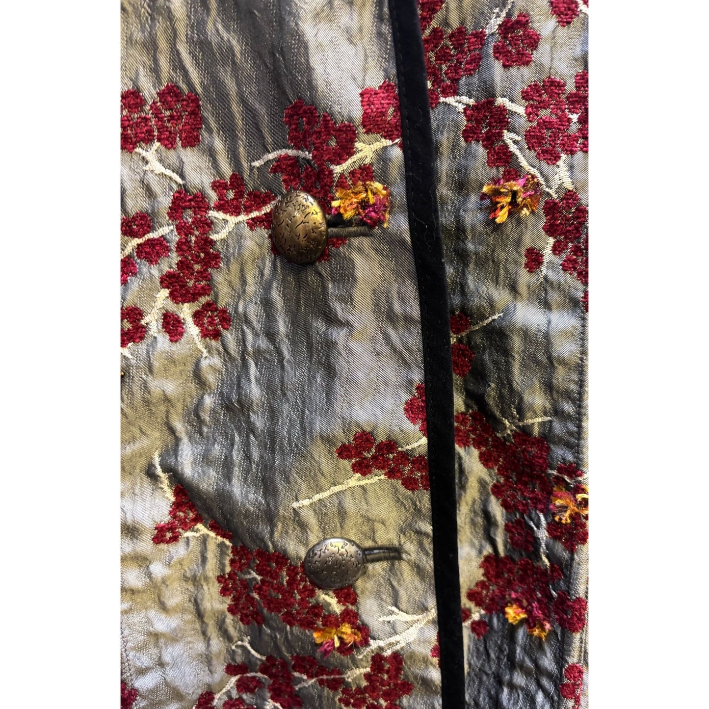 NWT Trimdin Reversible Embroidered Coat Gray Multi Floral Pattern L