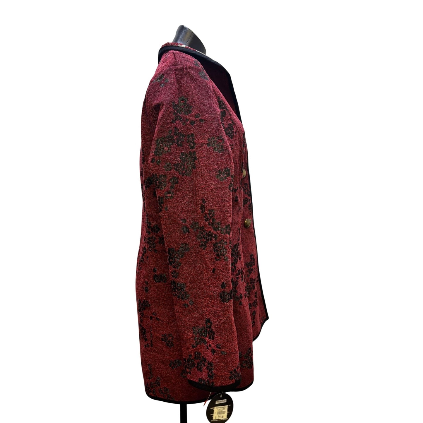 NWT Trimdin Reversible Embroidered Coat Gray Multi Floral Pattern L