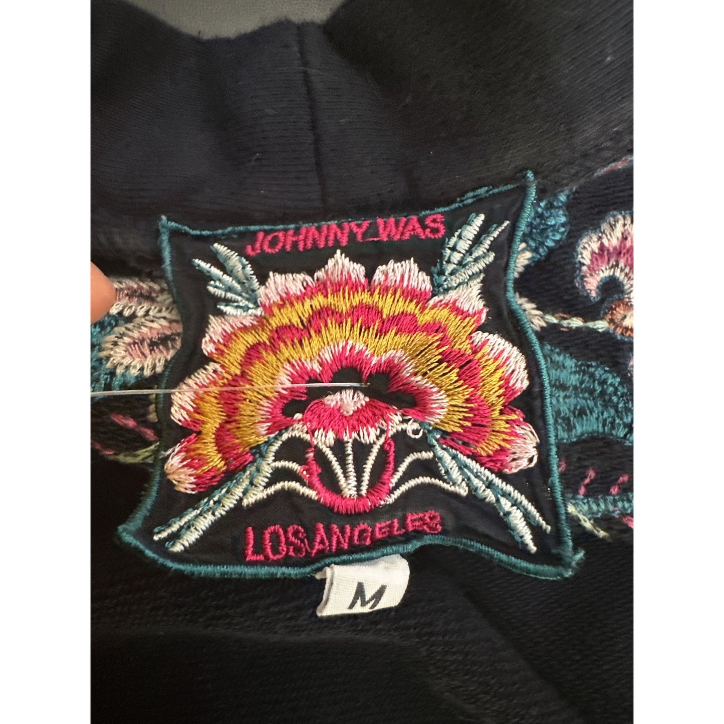 Johnny Was Vintage-Style Black Open Cardigan w/Multicolor Floral Embroidery