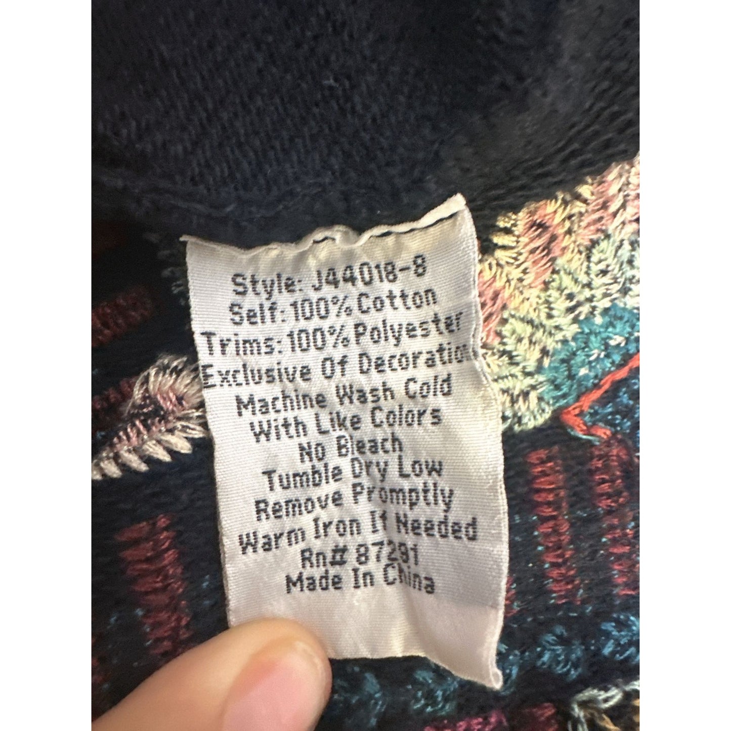 Johnny Was Vintage-Style Black Open Cardigan w/Multicolor Floral Embroidery