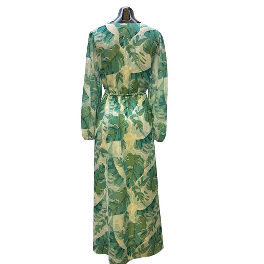 Soft Surroundings Tropical Leaf Print Long Maxi Dress M