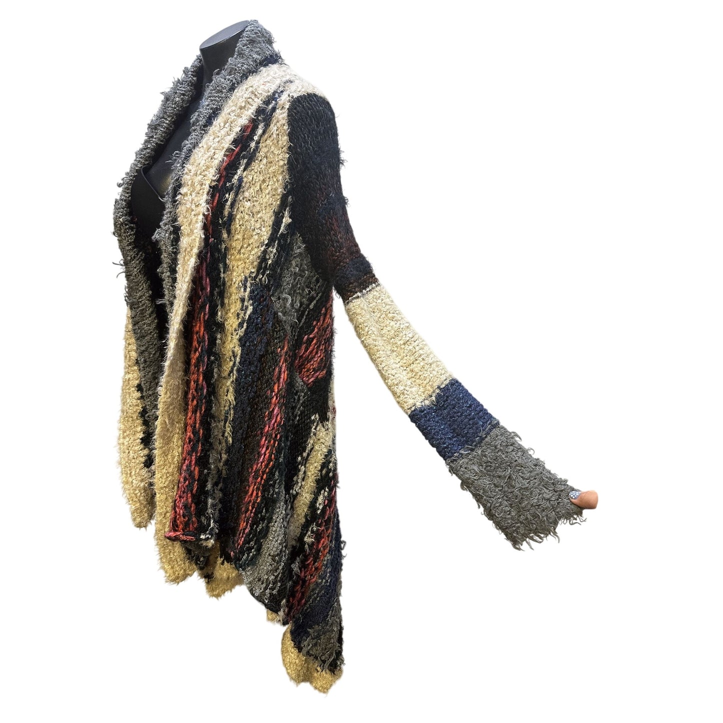 Free People Bohemian Open Front Knit Cardigan w/Patchwork Design Size S