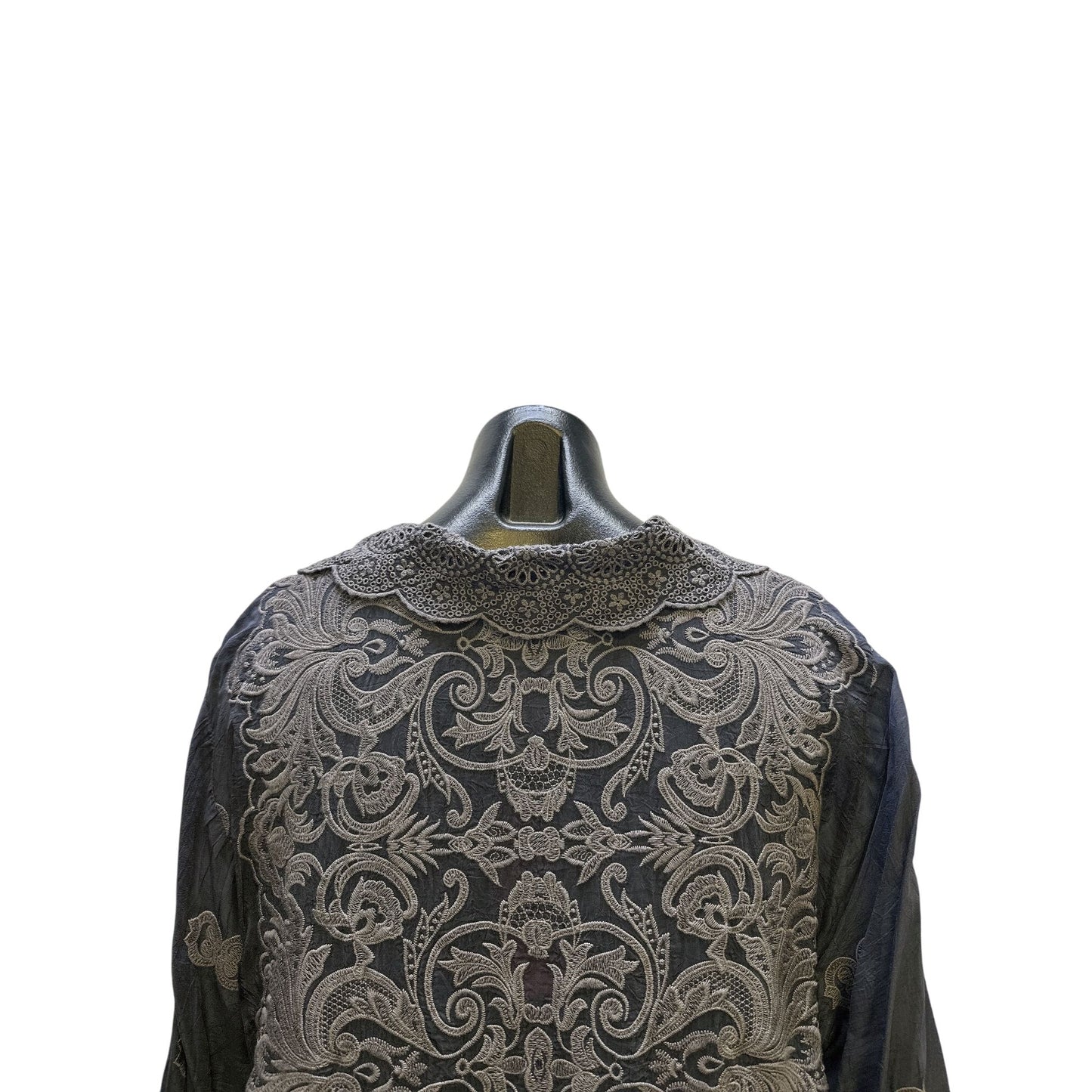 Johnny Was Gray Embroidered Long-Sleeve Open Front Cardigan Size M