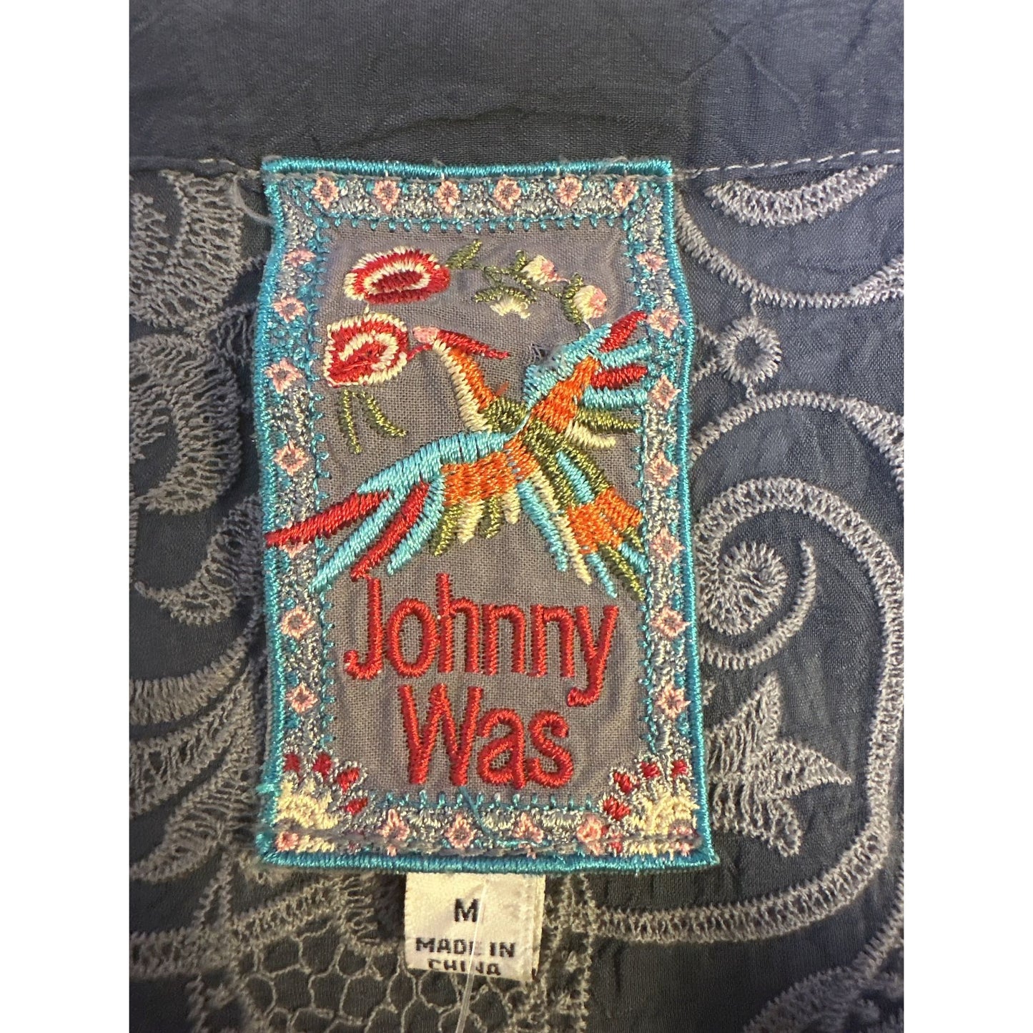 Johnny Was Gray Embroidered Long-Sleeve Open Front Cardigan Size M