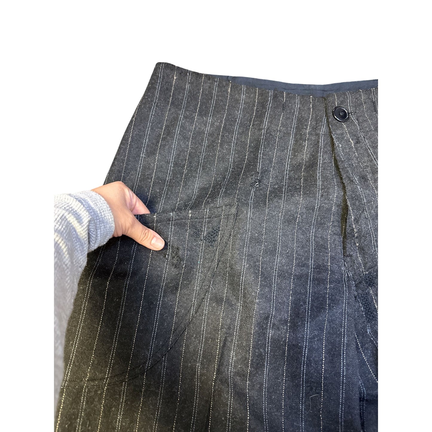 Magnolia Pearl Black Wool Pinstripe Wide-Leg Pants