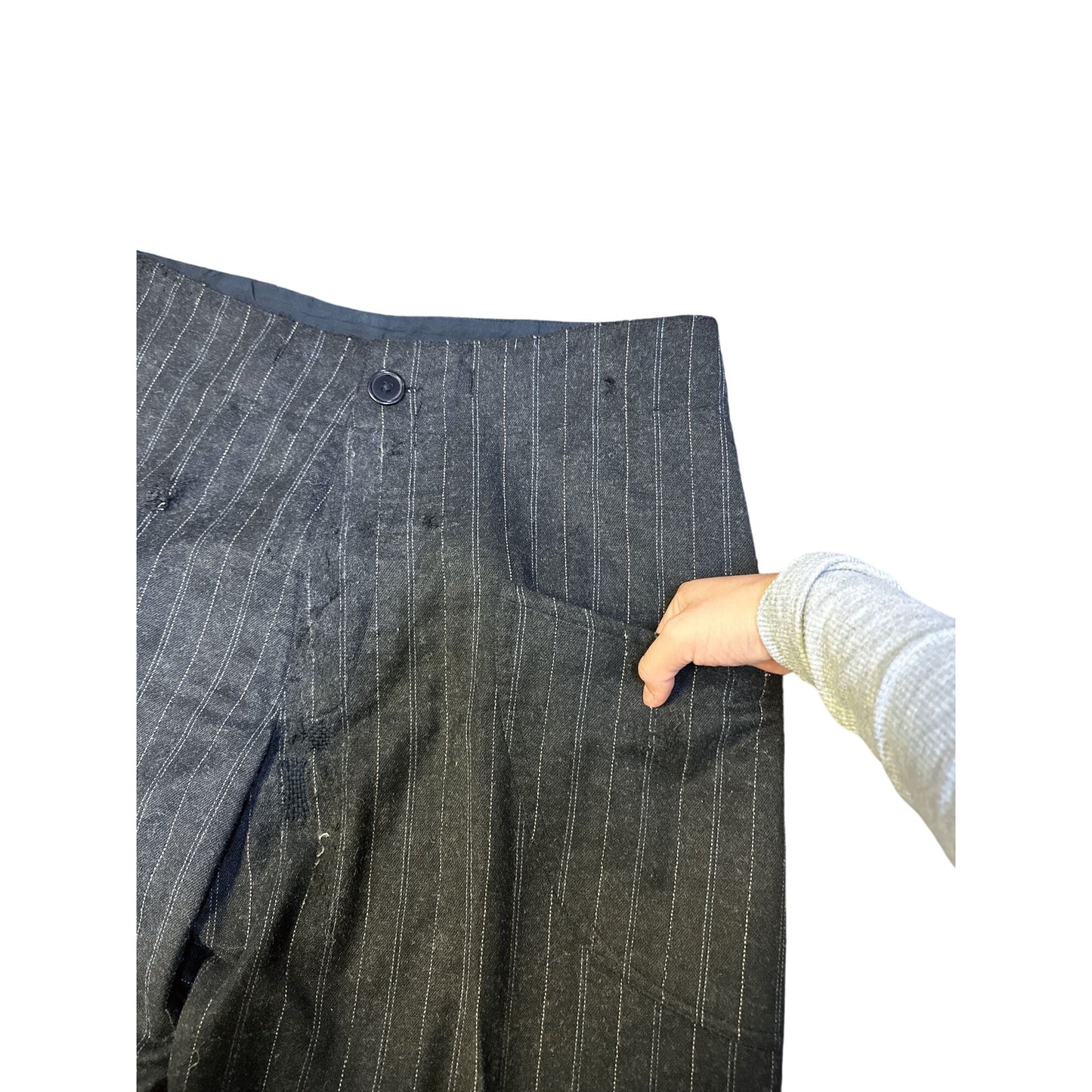 Magnolia Pearl Black Wool Pinstripe Wide-Leg Pants