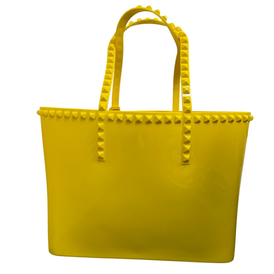 Carmen Sol Studded Yellow Tote Bag With Double Handles
