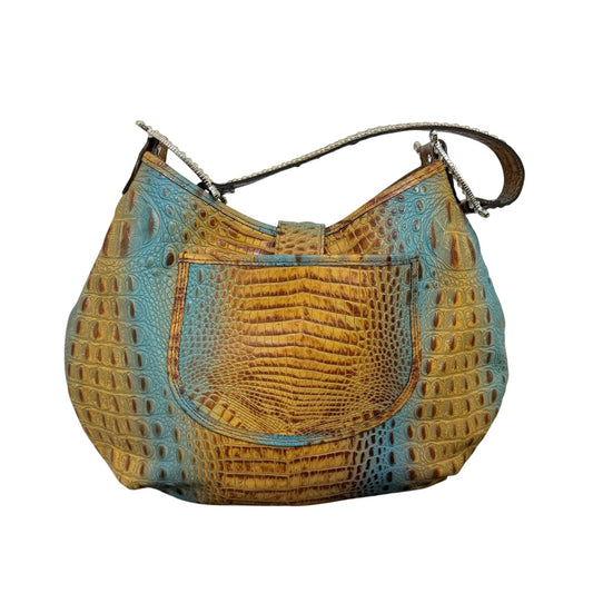 Raviani Tan & Turquoise Croc-Embossed Leather Handbag
