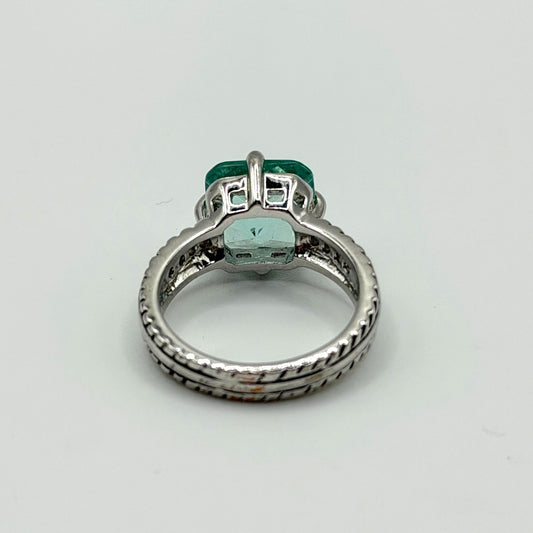 Lia Sophia Silver-Tone Aquamarine Crystal Ring Size 9
