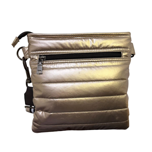 Think Rolyn Quilted Gold Metallic Crossbody Bag With Adjustable Strap