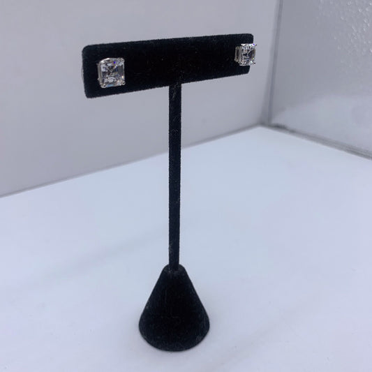 14K White Gold Square Stud Cubic Zirconia Stones Earrings