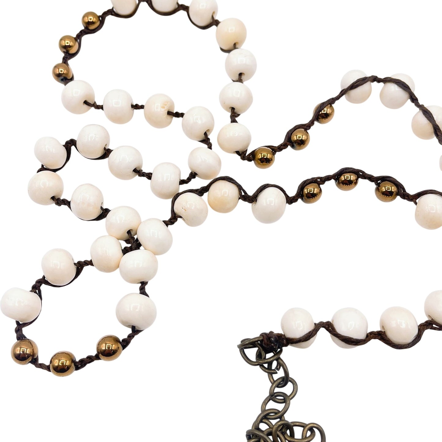 Handcrafted Turquoise & White Beaded Necklace With Feather Pendant Antique Bronze Chain Adjustable Length