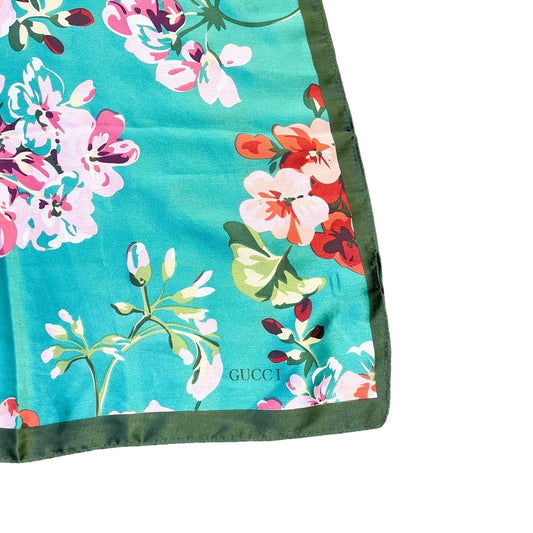 Gucci Floral 100% Silk Scarf Green Pink Design 35" x 70" Rectangle