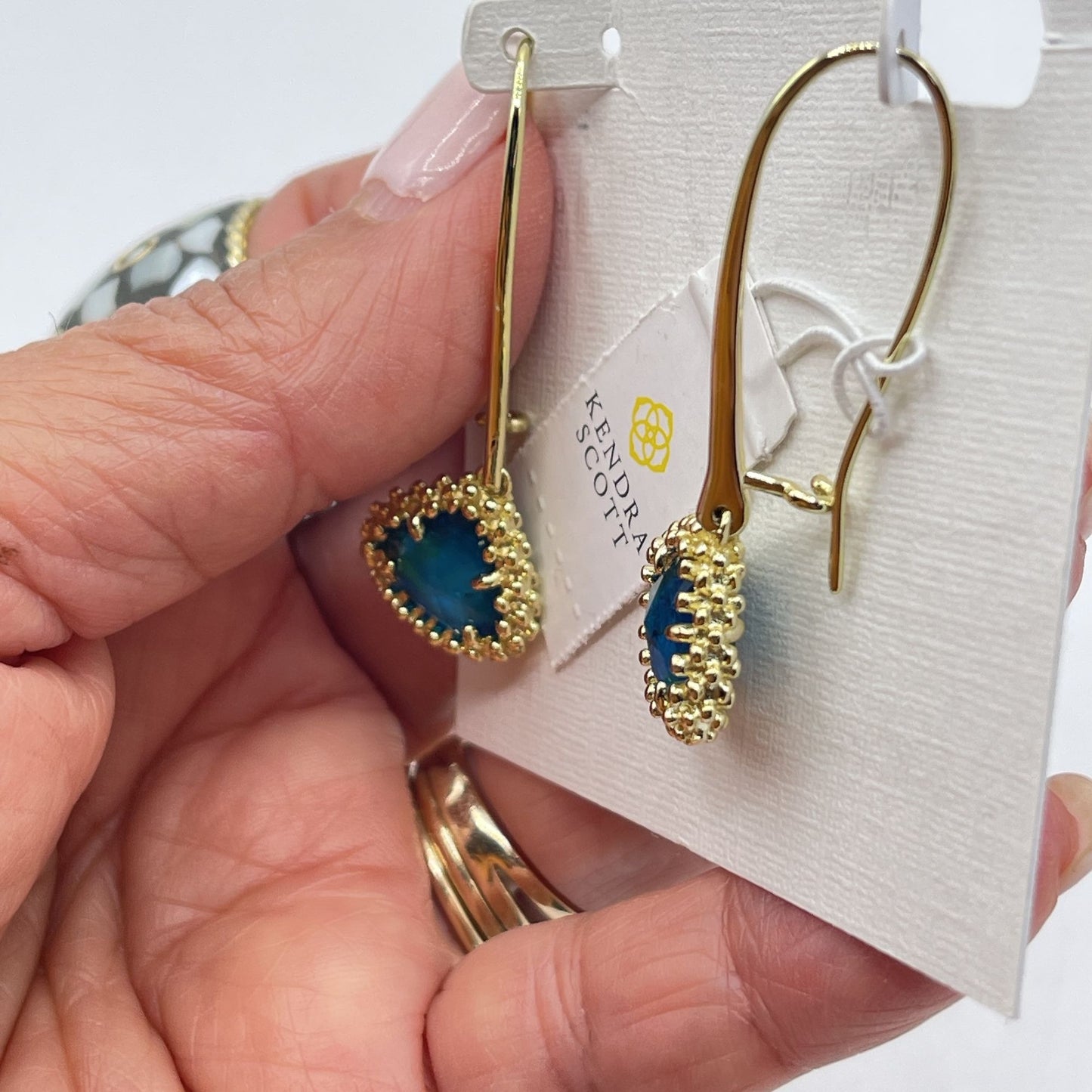 Kendra Scott Gold Blue Teal Framed Teardrop Earrings
