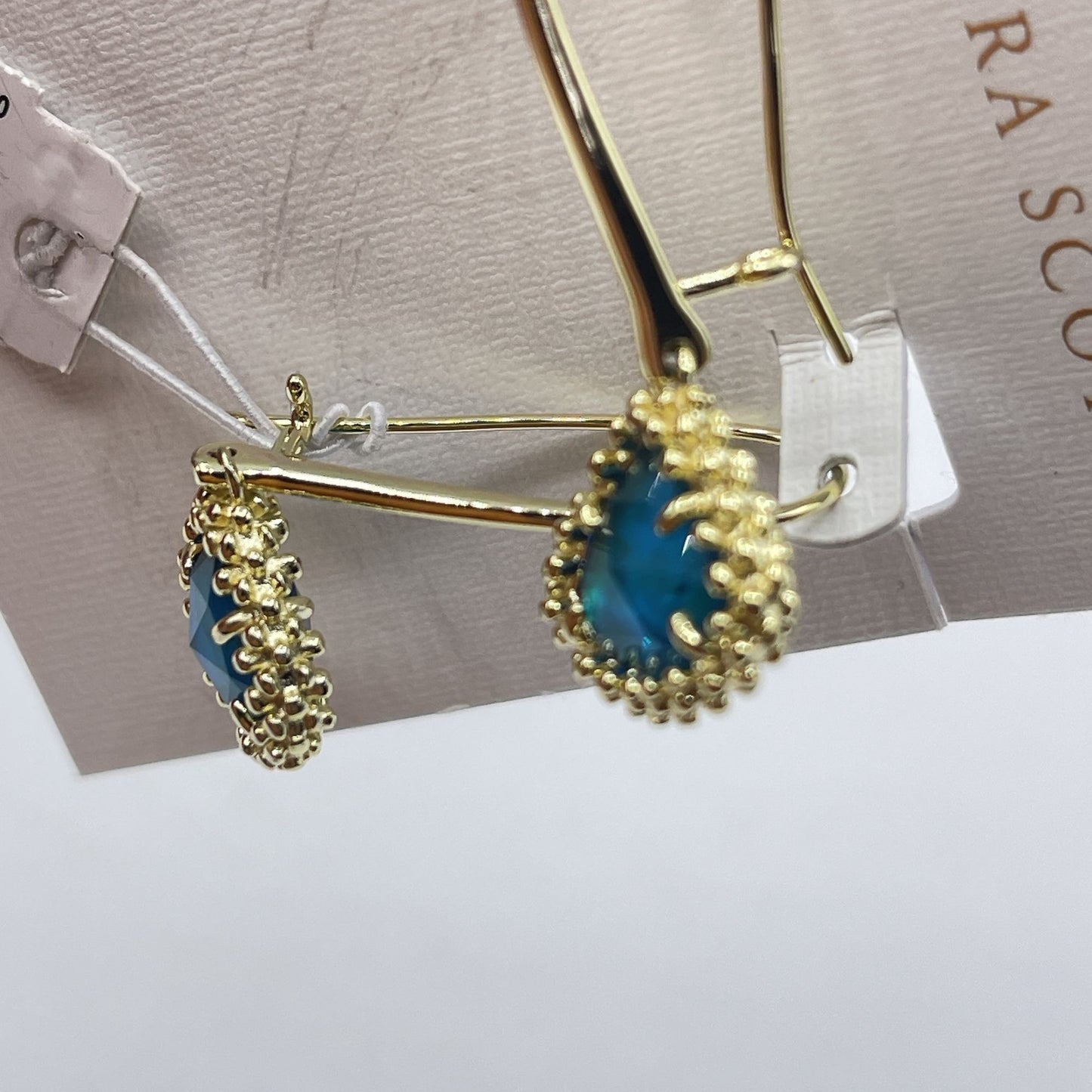 Kendra Scott Gold Blue Teal Framed Teardrop Earrings