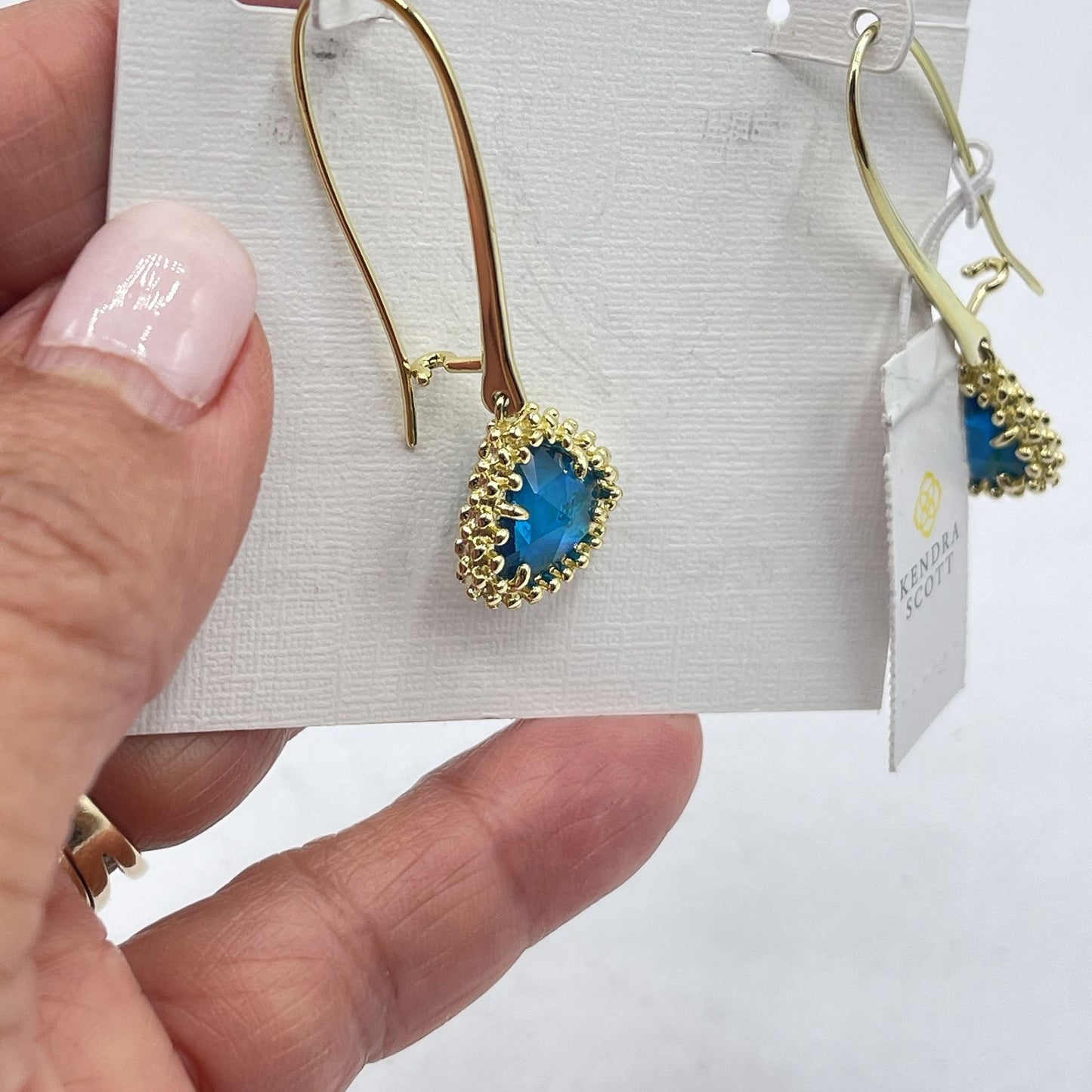 Kendra Scott Gold Blue Teal Framed Teardrop Earrings