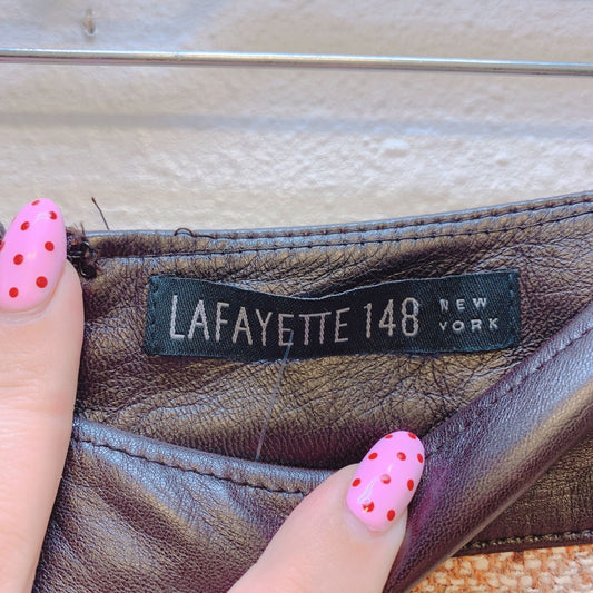 Lafayette 148 NY Tan Brown Tweed Pencil Skirt Faux Leather Waistband 2