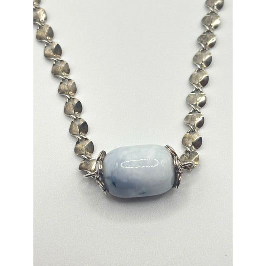 Sterling Silver 925 Necklace With Blue Gemstone Bead Pendant
