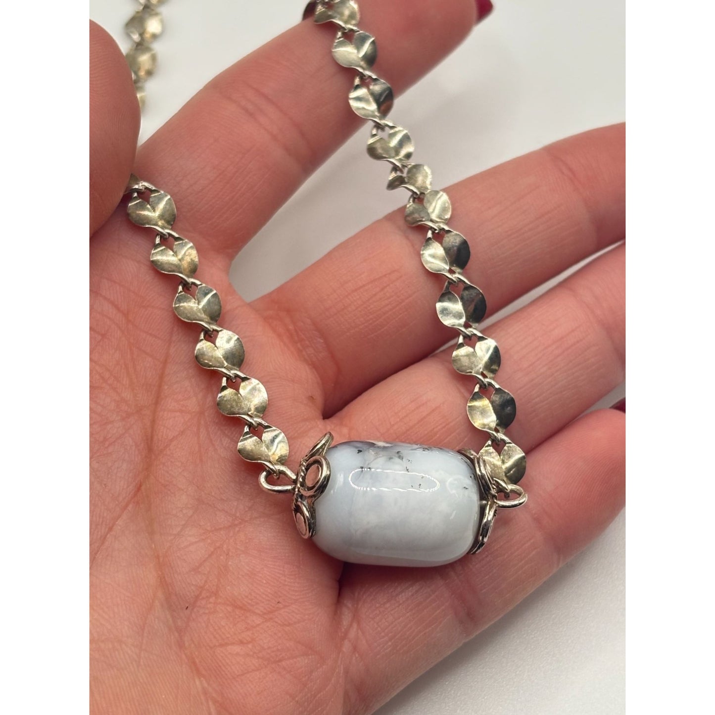 Sterling Silver 925 Necklace With Blue Gemstone Bead Pendant