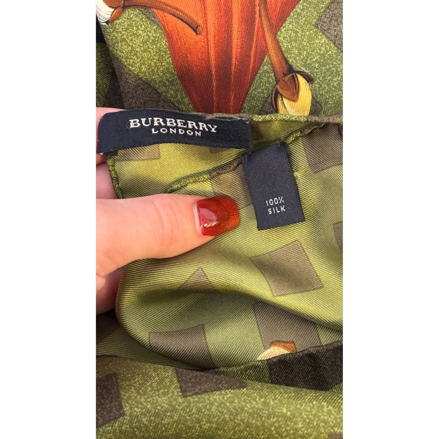 Burberry Floral & Geometric Green Multicolor Silk Scarf
